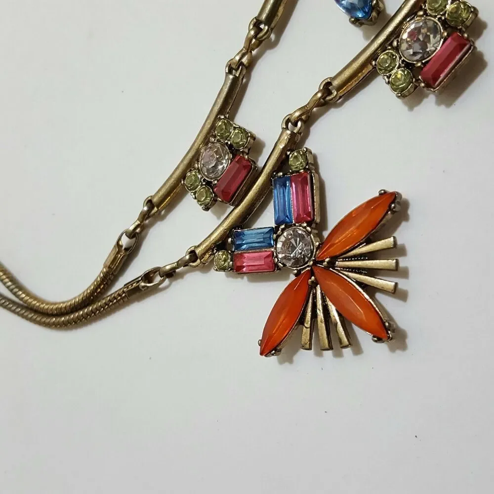 Colorful Rhinestone Gold Tone Statement Necklace